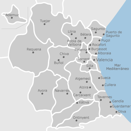 Mapa de Valencia y pueblos Mapa de Valencia y pueblos